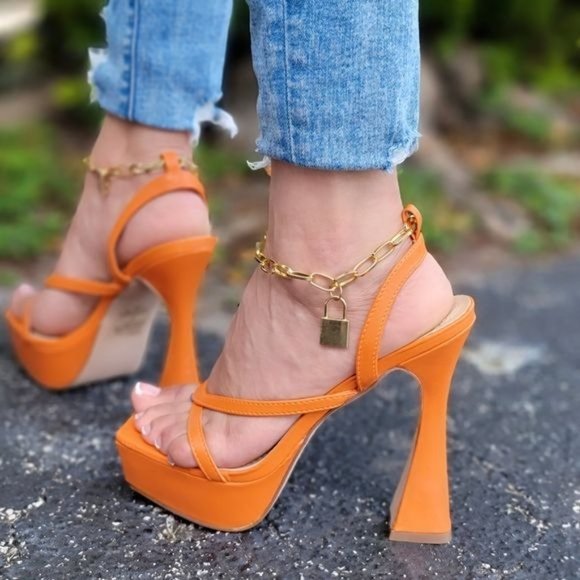 Women's  Platform High Heels Orange Color - Picture 5 of 5
